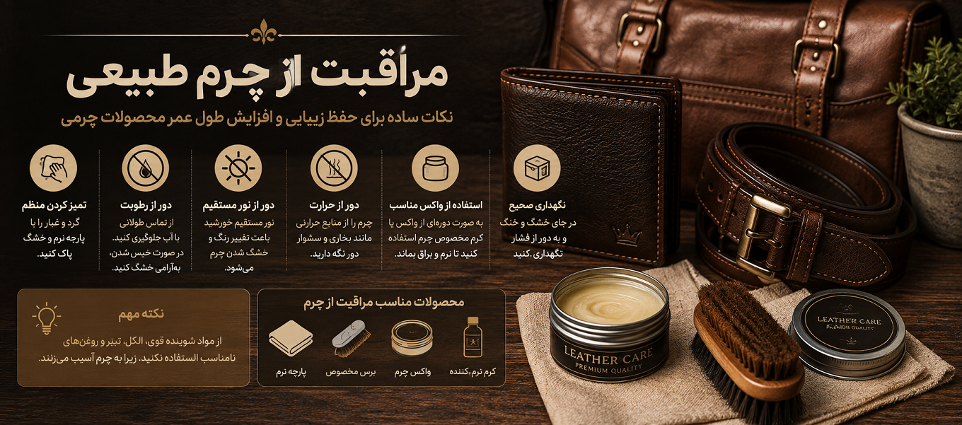 مراقبت از چرم طبیعی؛ راهنمای کامل تمیز کردن و نگهداری محصولات چرمی